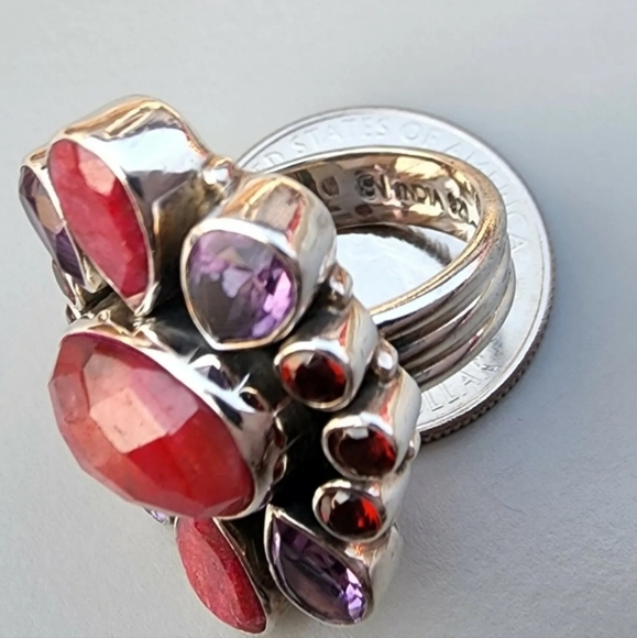 Nicky Butler Ruby Garnet & Amethyst 925 Sterling Silver Designer NB Ring Size 8 - Picture 6 of 7